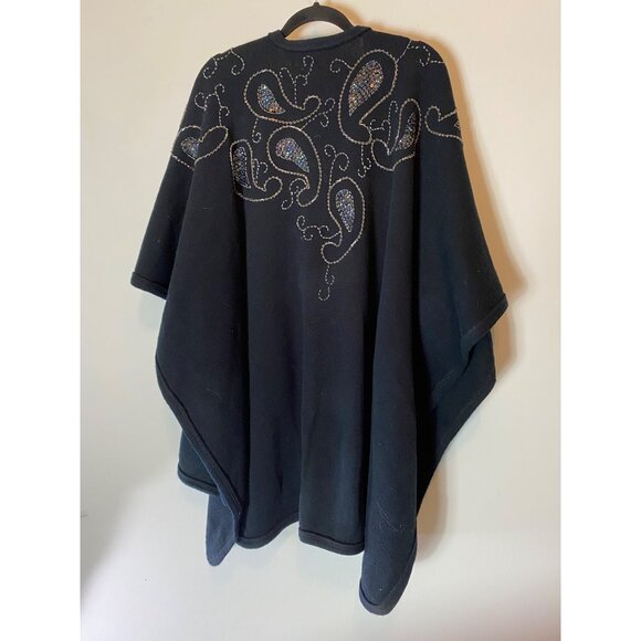 Black Open Front Shawl Iridescent Bead Sequin Paisley Design One Size Fits Most - Picture 2 of 6